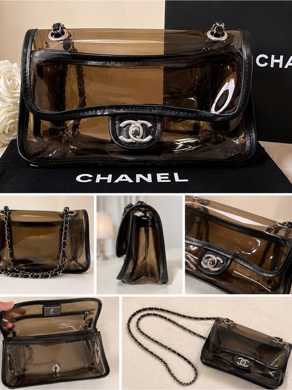 Unlisted Smoky Black Clear PVC Shoulder Bag with Black Trim & Chain